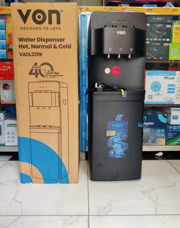 von vadl2211k water dispenser with cooling cabinet – hot, normal & cold 3 tap electric water dispenser, black