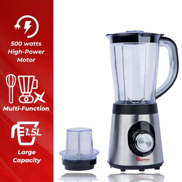 ramtons rm/580 2 in 1, blender + mill 1.5 liters 2 speed, 2 speed control with pulse with lid lock, full copper motor