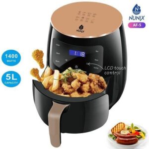 5liters large capacity healthier oil free air fryer, fries maker, lcd touch screen, black, 1400w, oil free cooking
