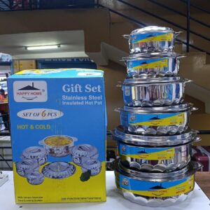 6 pcs stainless steel hotpots set, thermal insulated serving pots, durable food warmers 500ml 1500ml 2500ml 5000ml 7500ml 10000ml for home kitchen catering food storage