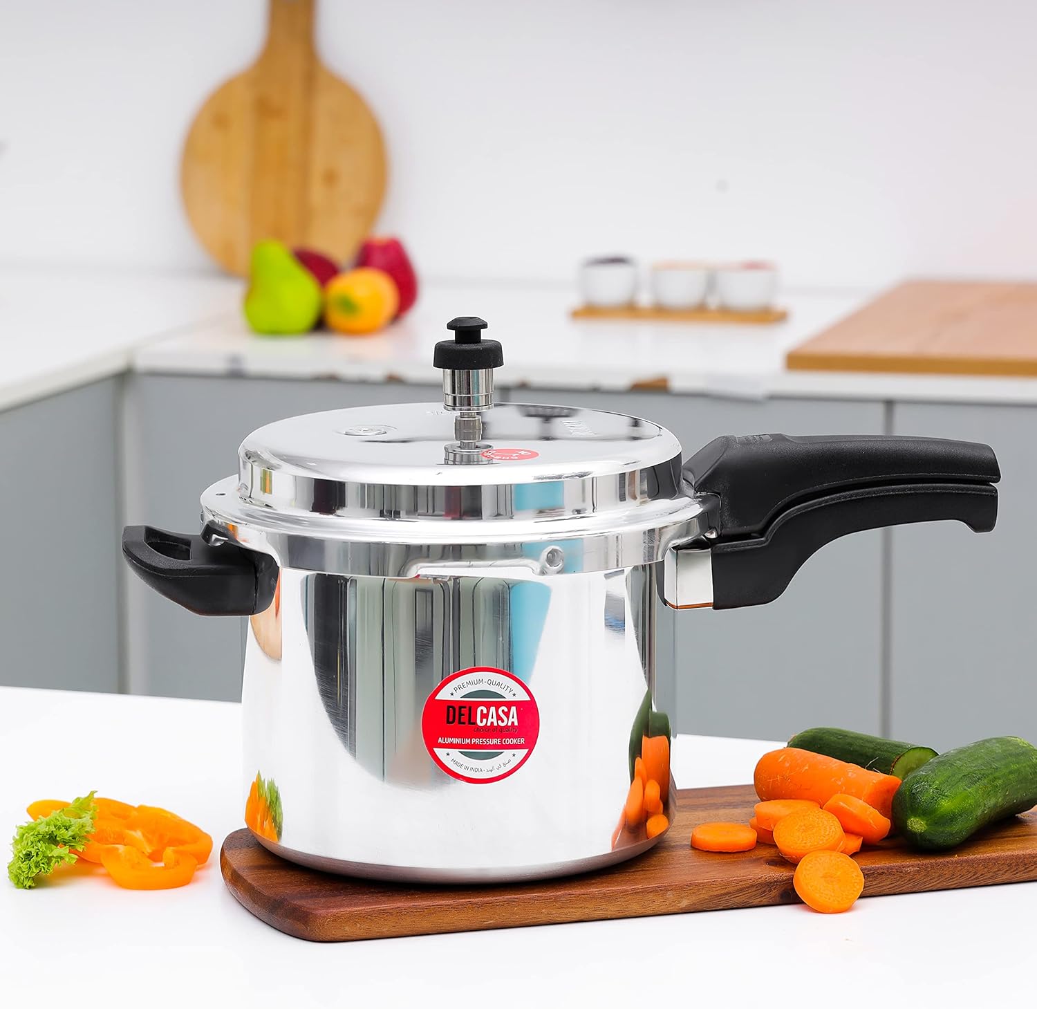 12 liters saral heavy duty aluminium pressure cooker stainless steel pressure cooker | gas stove and induction compatible pressure cooker with outer lid | silver, (12 liters)