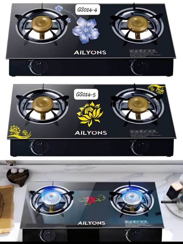 ailyons 2 burner glass table top gas cooker – auto ignition tempered glass stove with efficient heat control