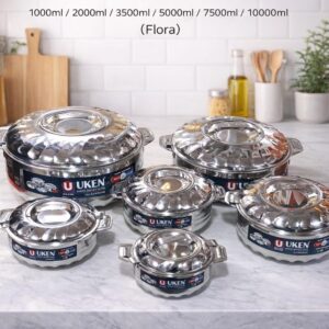 6 stainless steel hotpots set, thermal insulated serving pots, durable food warmers 1000ml 2000ml 3500ml 5000ml 7500ml 10000ml for home kitchen catering food storage