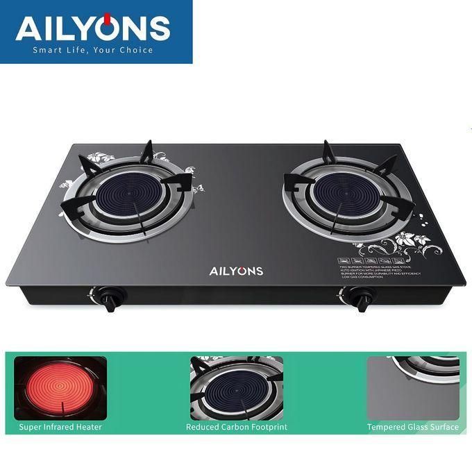 ailyons gs005a 1, 2 burner glass top gas cooker & infrared double burner ailyons gs005a 1, 2 burner glass top gas cooker & infrared double burner