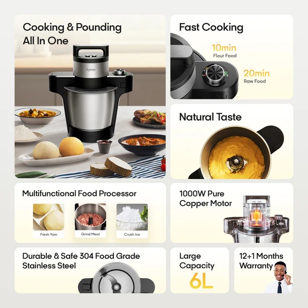 syinix sfm60e1 ugali cooker eco – multi functional food cooker & processor (6l) cooking and pounding all in one.