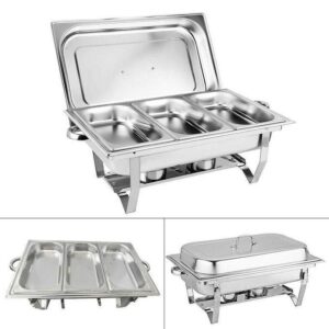 9l chafing dish buffet containers 1/3 stainless steel buffet food warmer container tray chaffing dish with triple partition & proper deep insert for serving buffet catering and parties (6 x 1/3 containers)