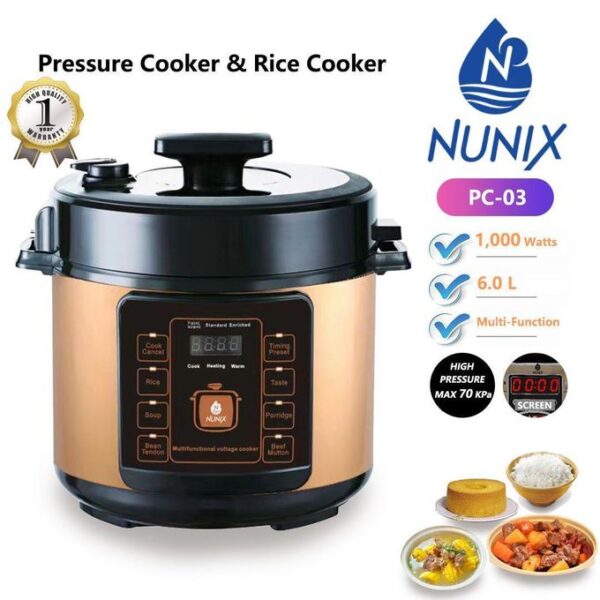 nunix multi cooker pc 03: pressure cooker & rice cooker in one (6 liters)