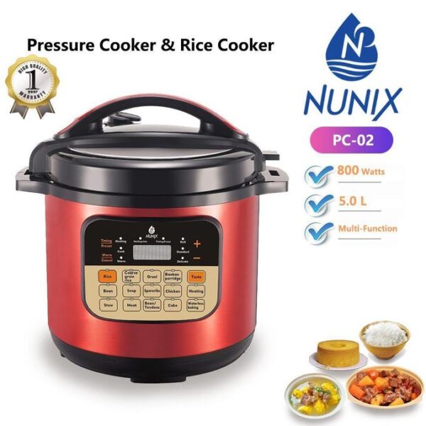 nunix 5 liters electric pressure cooker and rice cooker pc 02 multi function pressure cooker with 800watts