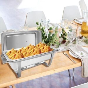 chafing dish buffet set, 8qt/9l buffet servers with full size food pans, fuel holders, lids frames, single redberry chaffing dish with proper deep insert, for catering, buffet, and wedding parties