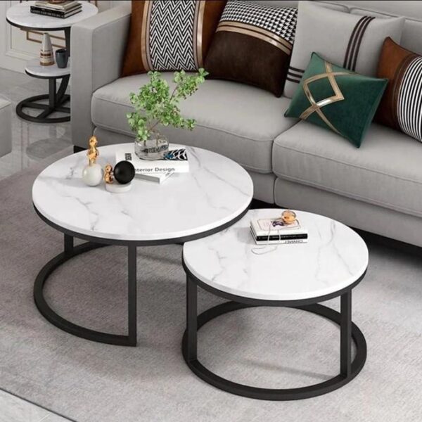 marble coffee table set, pure marble nesting tables modern round nesting table set of 2 coffee tables for living room, console table set with anti rust sturdy metal frame for bedroom living room home office, multicolour