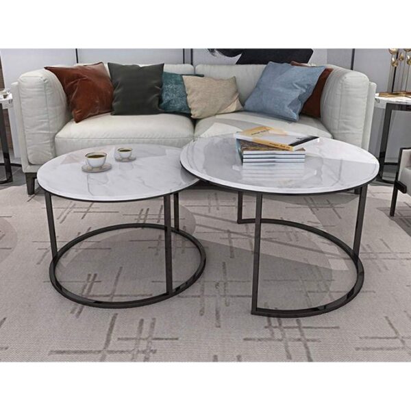 pure marble nesting table set, marble coffee table set, modern round nesting table set of 2 coffee tables for living room, console table set with anti rust sturdy metal frame for bedroom living room home office