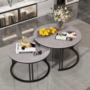 pure marble nesting tables modern round nesting table set of 2 coffee tables for living room, console table set with anti rust sturdy metal frame for bedroom living room home office, multicolour