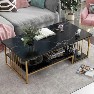 coffee table with storage, rectangular sofa tables with open shelf for living room, center table coffee table marble finish and metal frame for living room, dining room, home office décor, multicolour