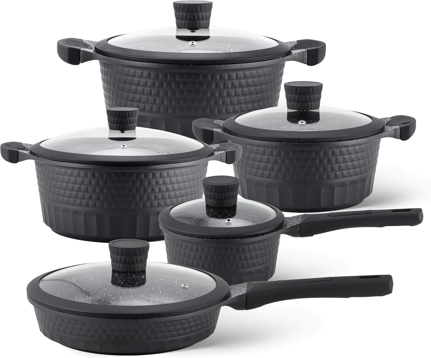 edenberg 10pc cookware set – black | ceramic marble non stick set