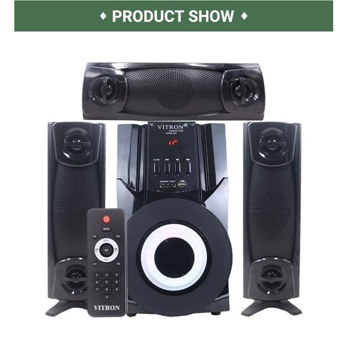 vitron v641 3.1 channel bluetooth multimedia speaker system – 60w home theatre subwoofer system with deep bass, usb, sd card, fm radio & remote control – black vitron v641 3.1 channel bluetooth multimedia speaker system – 60w home theatre subwoofer system with deep bass, usb, sd card, fm radio & remote control – black