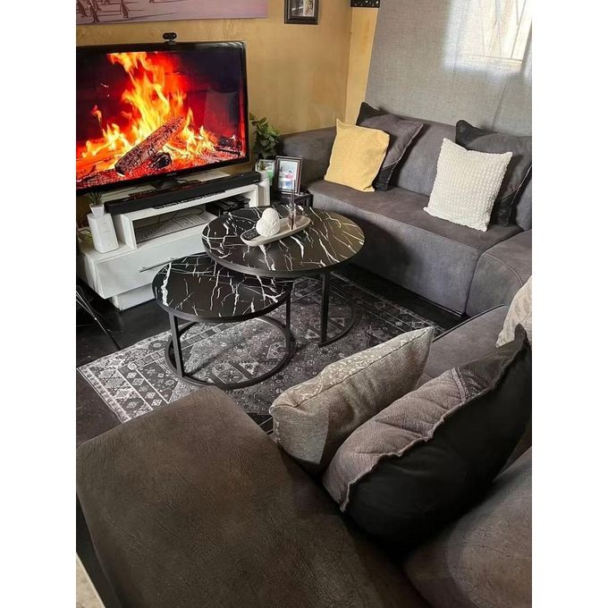 set of 2 nesting of round coffee table set black end table with marble look table top and metal frame sofa side table snack table corner end tea table for living room, multicolour set of 2 nesting of round coffee table set black end table with marble look table top and metal frame sofa side table snack table corner end tea table for living room, multicolour
