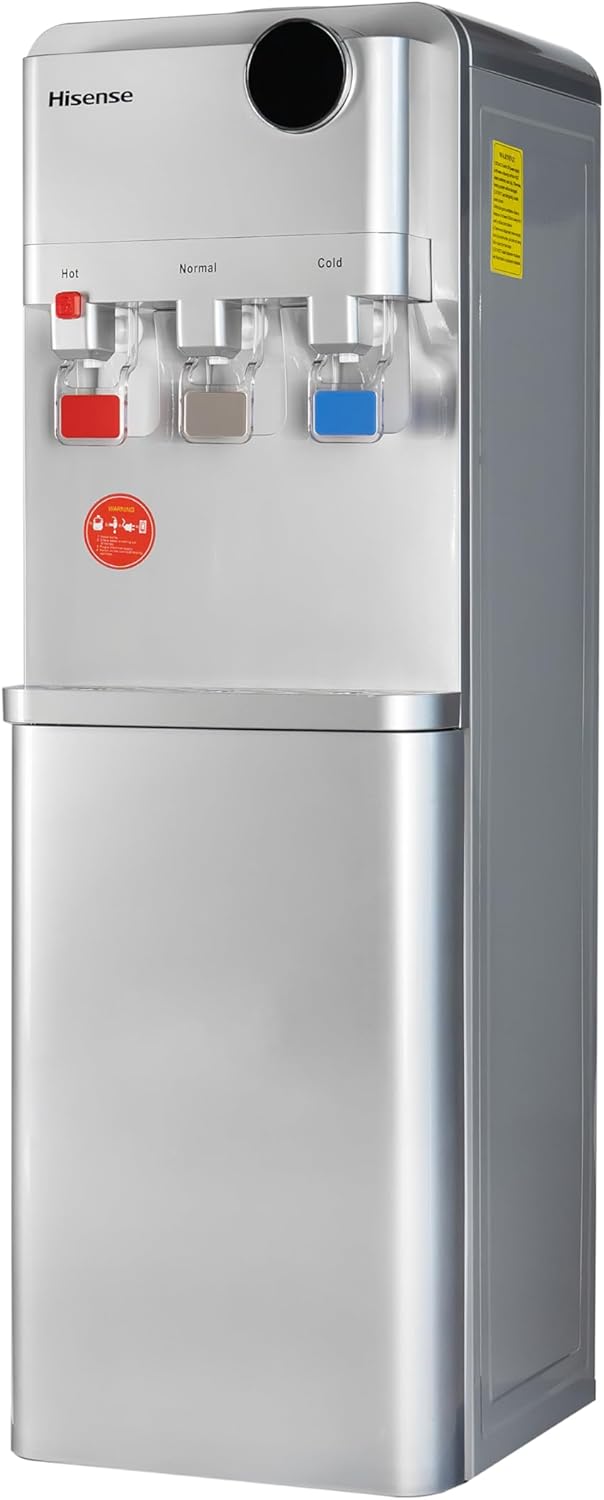 hisense top loading water dispenser – 3 tap hot (silver/black)