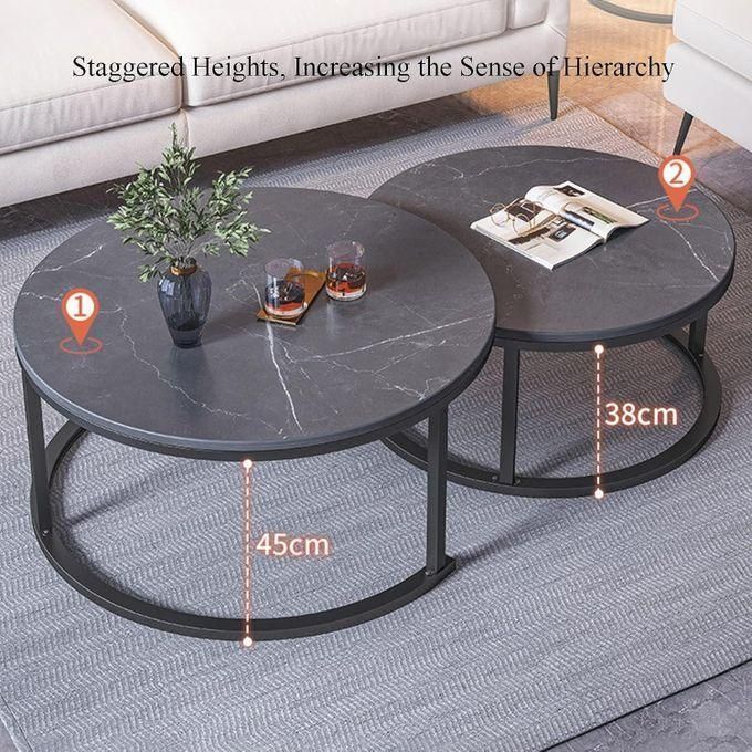 set of 2 nesting of round coffee table set black end table with marble look table top and metal frame sofa side table snack table corner end tea table for living room, multicolour set of 2 nesting of round coffee table set black end table with marble look table top and metal frame sofa side table snack table corner end tea table for living room, multicolour