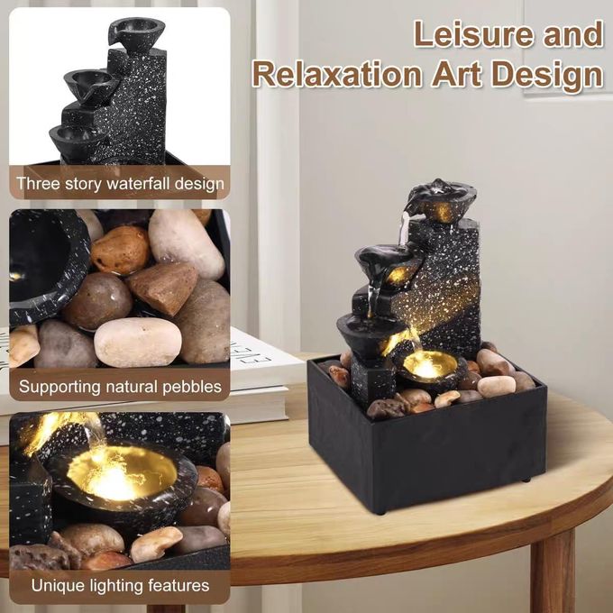 3 tier black tabletop water fountain with led light abs/pp, 11.2x9x17cm, usb powered, indoor decoration 3 tier black tabletop water fountain with led light abs/pp, 11.2x9x17cm, usb powered, indoor decoration