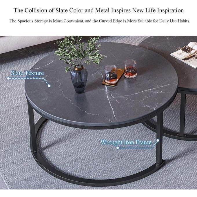 set of 2 nesting of round coffee table set black end table with marble look table top and metal frame sofa side table snack table corner end tea table for living room, multicolour set of 2 nesting of round coffee table set black end table with marble look table top and metal frame sofa side table snack table corner end tea table for living room, multicolour