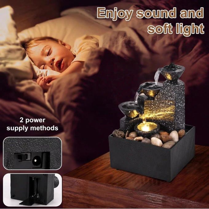 3 tier black tabletop water fountain with led light abs/pp, 11.2x9x17cm, usb powered, indoor decoration 3 tier black tabletop water fountain with led light abs/pp, 11.2x9x17cm, usb powered, indoor decoration
