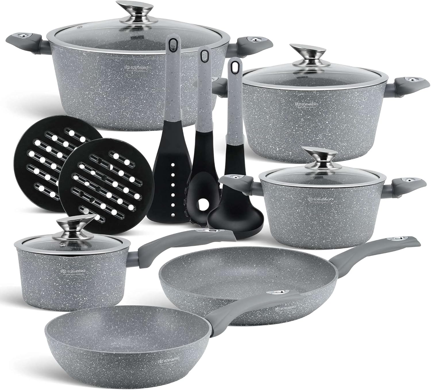edenberg 10pc cookware set – black | ceramic marble non stick set
