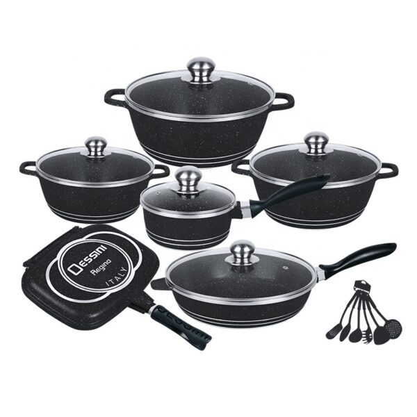 dessini 23pcs cookware set die cast aluminum non stick cookware set with tempered glass lid, 23 pcs non stick cooking pot frying pan set kitchen cookware set, energy saving household cookware set