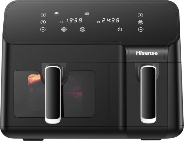 hisense dual basket air fryer h06afbs (8.6l) – visible window, digital control, 8 preset cooking programs