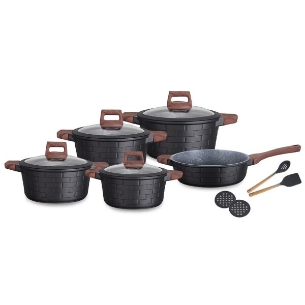 ucc life 13pcs granite non stick cookware set – die cast aluminum kitchen set with tempered glass lid