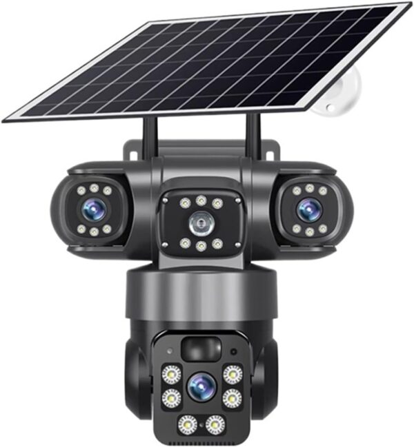 12mp 3 lens 3 screens wifi or 4g sim solar camera outdoor surveillance cctv ptz ip66 security solar panel cameras v380(12mp 4g cam)