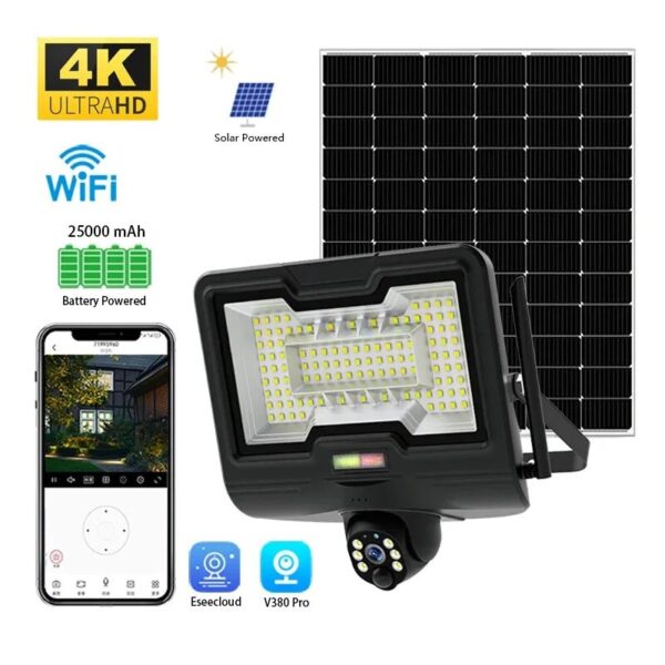 600watts solar floodlight with 4g ptz camera, outdoor rechargeable solar powered security flood light wireless with cctv camera wifi / 4g sim card