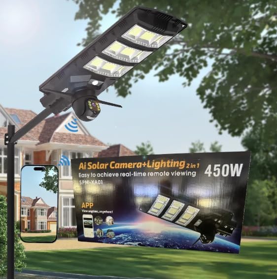 solar street light with wi fi solar camera 4mp low power consumption street light with cctv camera wifi, all in one, only 4g sim run on camera light, 2 in 1 ai solar camera with street light solar system 360 degree coverage