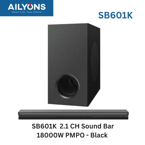 sb601k sound bar with bluetooth subwoofer – home theatre (black) | 2.1 channel sound system | bluetooth connectivity