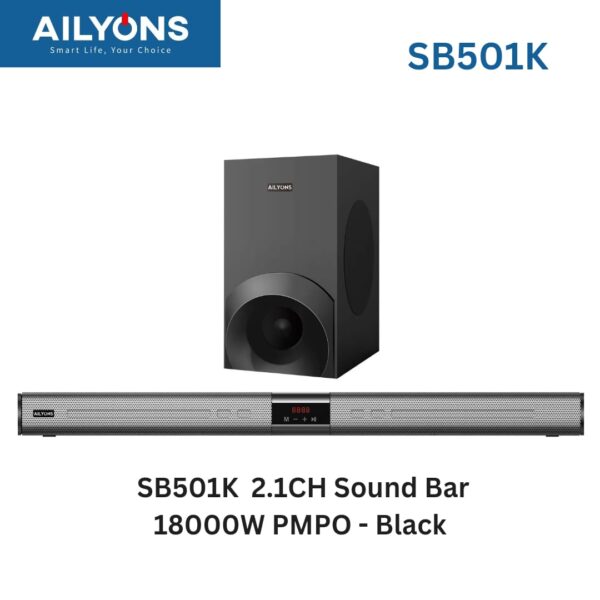 sb501k 2.1channel sound bar – pmpo bluetooth (black) | bluetooth connectivity | deep bass enhancement