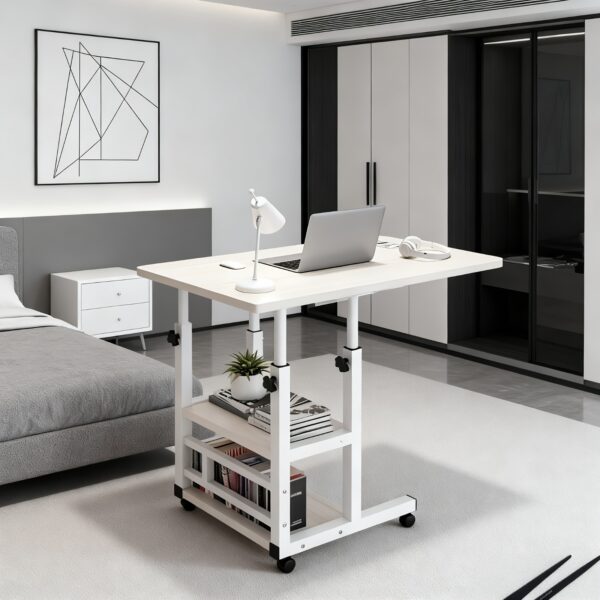 adjustable c shaped side table with wheels, multifunctional folding laptop desk, computer desk with wheels storage shelf foldable side table adjustable laptop sofa bed study desk portable home office work desk