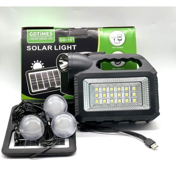 solar lighting system with 3 led bulbs – mobile charging, torch & solar panel | ideal emergency backup solution