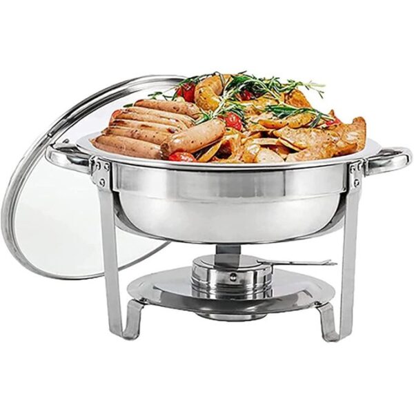 5 liters chafing dish for buffet, stainless steel round chafers and buffet warmers sets with glass lid & lid holder, stackable design, for catering events, parties, weddings, multicolor, pack of 1