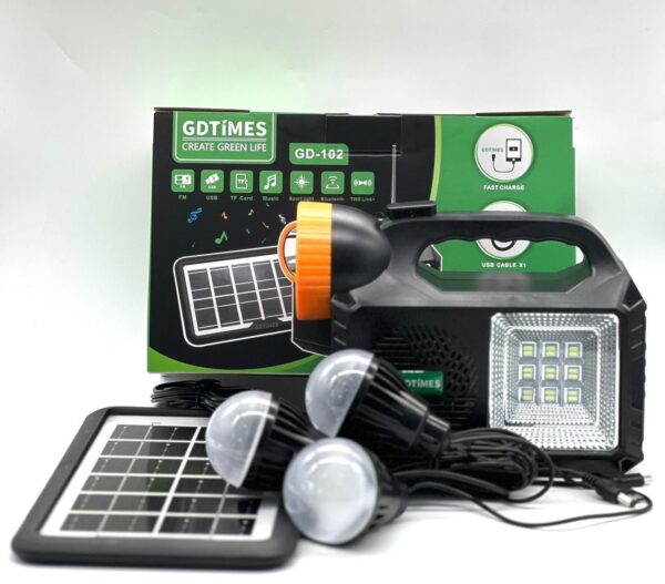 gdtimes gd 102 solar lighting system, designed for off grid lighting and emergency backup, multifunctional portable 6v 3.8w solar led light system20w/80w with usb charging external bulb