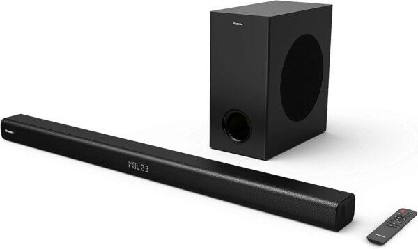 hisense hs218 2.1 channel sound bar – wireless subwoofer (model hs218) | hdmi arc, optical, aux, usb support, 200w, dolby audio support