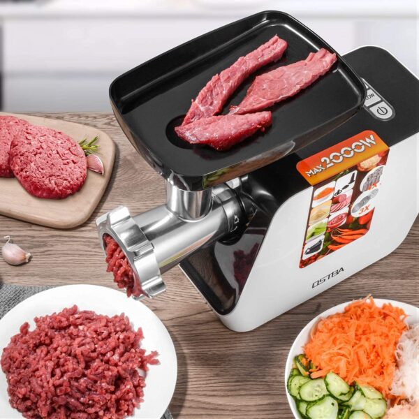 electric meat grinder, 5 in 1 heavy duty meat mincer sausage stuffer machine, 2000w max stainless steel food grinder with sausage & kubbe & slicing & shredding & tomato juicing kits