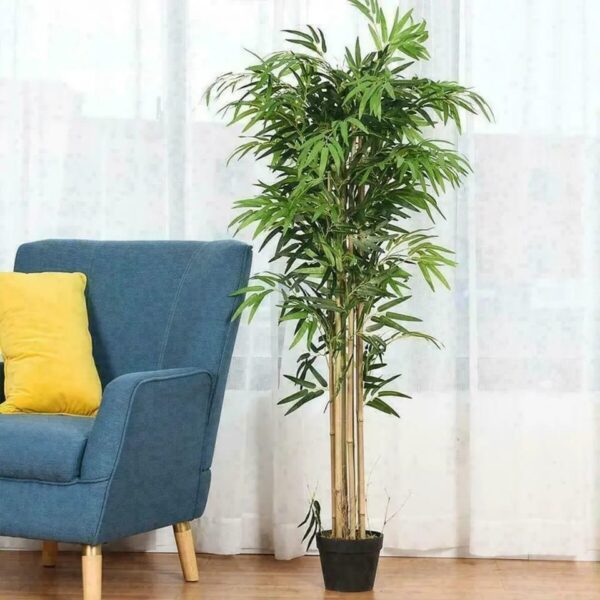 5ft artificial bamboo tree – 150cm decorative indoor plant with natural wood trunk | lifelike bamboo leaves | evergreen look all year round