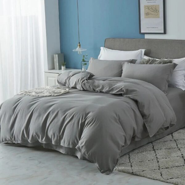plain double sided color cotton duvet cover 4 pc set ➖2 pillowcases ➖1 bedsheet ➖1 duvet cover, for 6 by 6 bed, dark gray