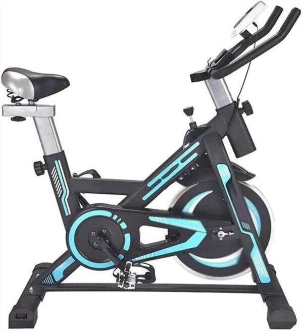 euromax spin bike, exercise bike stationary bike, silent belt drive indoor cycling bike, lcd digital monitor, comfortable seat cushion for home gym exercise, black/blue