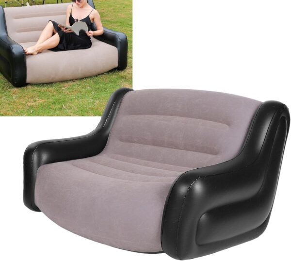 2 seater inflatable sofa with armrests, inflatable seat, lounge chair for game room, outdoor camping sofa, garden sofa, soft plush fabric, for adults and children, inflatable modern 2 seater sofa with armrests & free pump for indoor & outdoor use, portable two seater air sofa and movie loveseat with armrest