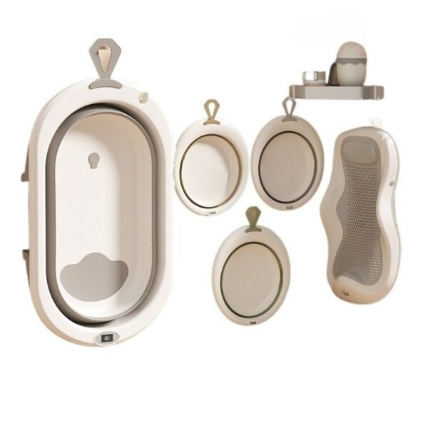 7 in 1 foldable baby bathtub set with inbuilt thermometer, foldable baby bathtub with temperature sensor infant toddler bath tub sit and lie design portable home use bath basin