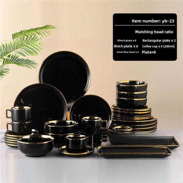 32 piece daily use nordic ceramic tableware set modern home bowl gold rim creative fruit creative combination plates dishes, elegant european porcelain dinner set, 32pcs dinner set ▶️6pcs dinner plates 10'inch ▶️6pcs side plate 8' inch ▶️6pcs soup bowls 6' inch ▶️6pcs mugs 220ml ▶️6pcs cup saucers ▶️platter ×2 (rectangular)