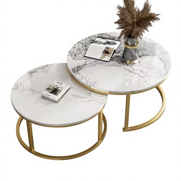stone top pure marble metal frame nordic style modern coffee table for small apartment living room light luxury design, luxury pure marble nesting stools set