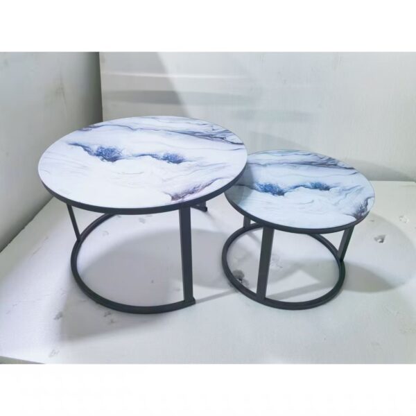 living room iron side table black color with white stone top pure marble top rounded coffee table luxury iron sofa side table, luxury pure marble nesting stools set