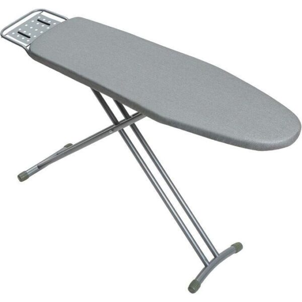 top ironing board, 4 legs, steel top ironing board with fixed iron rest, fiber pad, scorch and stain resistant, silver frame and silicone coated cotton cover, multicolor