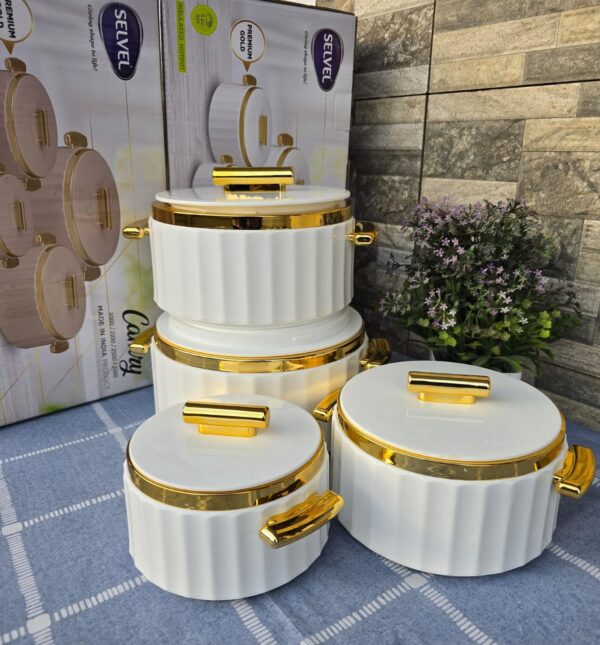 set of 4 camry hotpots selvel camry 4 piece insulated hot pot set classic white casseroles/serving bowls/hot food containers, keeps meals hot & fresh for hours* capacities* •1000ml •1500ml •2500ml •3500ml